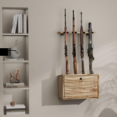 Emfogo Gun Rack Wall Mount, Wooden Rifle Racks with Gun Rack for Wall, Gun Display Racks for Indoor Firearms Storage, Holds up to 4 Long Guns and 6 Handguns, Gifts for Husband, Dad Emfogo