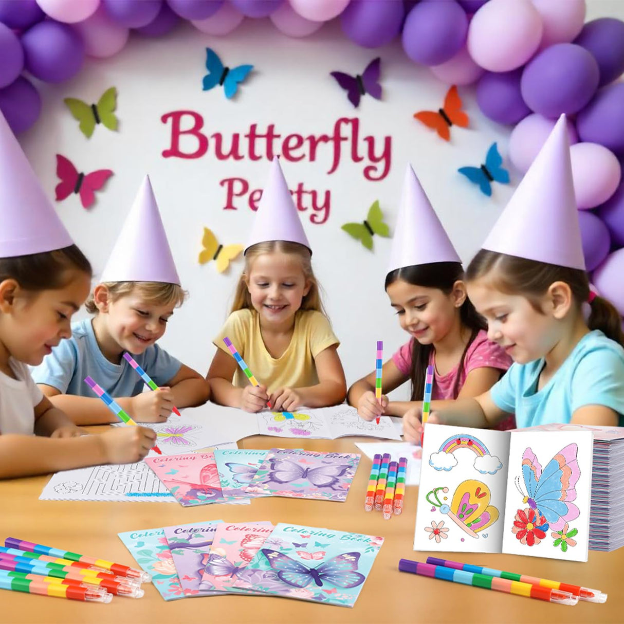 BenLouis 24 Butterfly Mini Coloring Books Kids with 24 Stacking Crayons Butterfly Theme Party Favors Activity Books Bulk for Kids Spring Fairy Birthday Goodie Bag Gift Stuffer Classroom Reward BenLouis