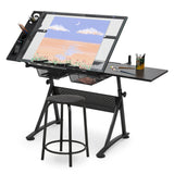 BRIGHTORIA Adjustable Drafting Table & Stool Set, Art Desk with Additional Slide-Out Table Design, Versatile Drawing Table with Storage, for Art, Drafting and Creative Tasks, Natural BRIGHTORIA
