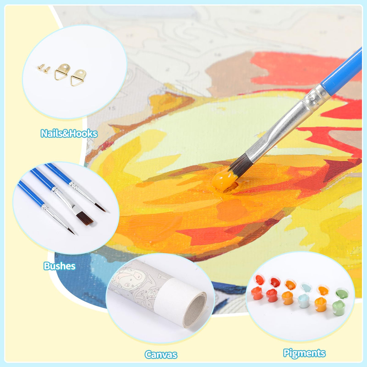 FUKVHIL Paint by Number Kits White Cat Among Flowers Canvas DIY Oil Painting for Adults Beginner with Brushes and Acrylic Pigment 16x 20inch (Without Frame) FUKVHIL