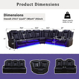 A Ainehome Power Recliner Set, Leather Sectional Sofa Set for Living Room, Home Theater, with LED Lights, Cup Holder, Hide-Away Storage, Wireless Charging(A-Black) A Ainehome