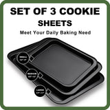 Baking Sheet Tray Set, 3 Pack Cookie Sheet Pan for Oven, Nonstick Bakeware Sets with Wider Grips, Half/Jelly Roll/Quarter Non Toxic & Easy Clean - Dark Grey EWFEN