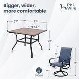 PHI VILLA 5 Piece Outdoor Patio Dining Set with 4 Swivel Dining Chairs & 1 Wood-like Dining Table, All weather Blue Textilene Mesh Fabric Chair and Square Metal Table for Deck Lawn Garden PHI VILLA