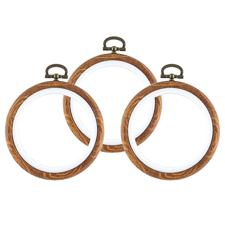 Piutouyar 3 Pieces 4 Inch Embroidery Hoop Set Imitated Wood Display Frame Embroidery Hoops Circle Cross Stitch Hoop Ring for Art Craft Sewing and Hanging Ornaments Decor Piutouyar