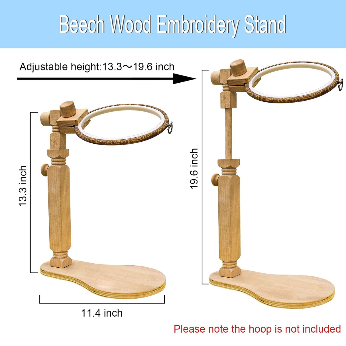 Adjustable Embroidery Hoop Stand Cross Stitch Stand Lap, Beech Wood Embroidery Hoop Holder Frame, Rotated Needlepoint Frame Stand for Art Craft Sewing Needlework Projects guofa