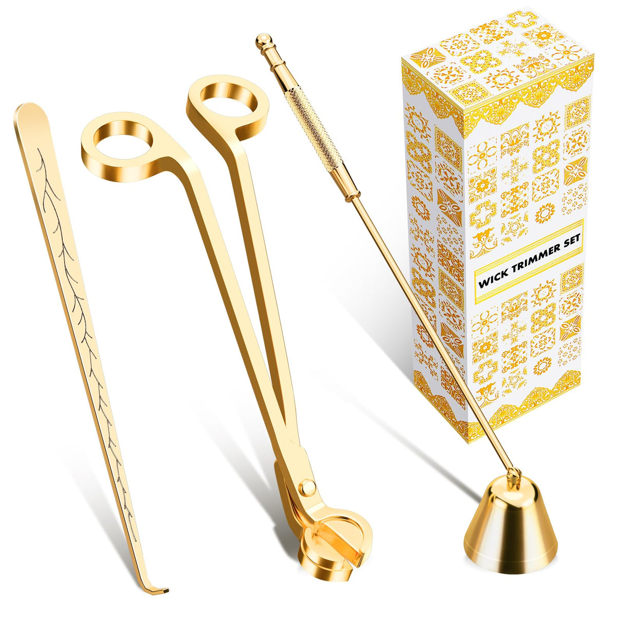 calary Candle Wick Trimmer, Candle Snuffer and Wick Dipper & Candle Accessory Set, 3 in 1 Candle Care Kit for Candle Lover (Gold) calary