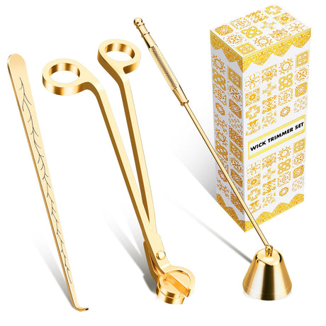calary Candle Wick Trimmer, Candle Snuffer and Wick Dipper & Candle Accessory Set, 3 in 1 Candle Care Kit for Candle Lover (Gold) calary
