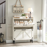 Barnyatoh Shoe Storage Cabinet with 2 Flip Drawers, Farmhouse Hidden Shoe Organizer, Narrow Slim Shoe Rack Cabinet for Entryway Hallway,Antique White Barnyatoh