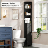 MOHOPE Corner Shelf with Cabinet, 74.8" Tall Corner Cabinet with Door, 5-Tier Narrow Bookshelf with Adjustable Shelves, Display Cabinet for Living Room, Bathroom, Dining Room, Small Space, Black MOHOPE