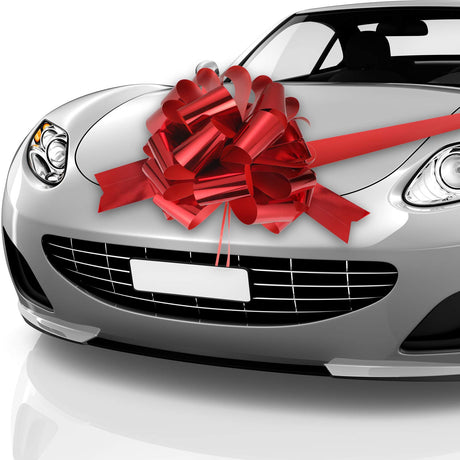 Big Car Bow 25 Inch Giant Car Bow with 20 ft Ribbon for Large Gift Wrapping New Houses Huge Present Birthday Christmas Decor(Glossy Red) Zonon