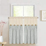 Cotton Linen Farmhouse Kitchen Curtains 36 Inch Boho Rustic Button Tier Curtains Natural/Sage Green Stripe Color Block Curtain Rod Pocket Small Window Curtain for Cafe Bathroom Bedroom Drapes BLEUM CADE