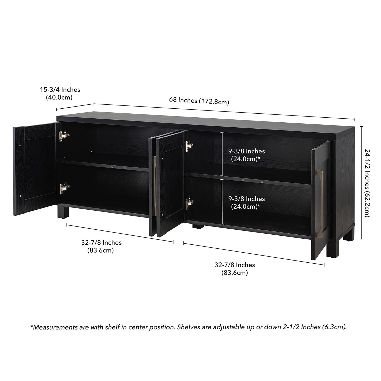 Henn&Hart Rectangular TV Stand for TV's up to 80" in Black Grain, TV Stands for the Living Room