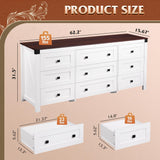 WLIVE Farmhouse Dresser for Bedroom, 63" Wide 9 Drawer Dresser Storage Organizer, Wood Chest of Drawers for Bedroom, TV Stand for 70 inch TV, for Living Room, Hallway, Ball Bearing Slide (White) WLIVE