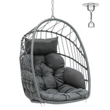 YITAHOME Hanging Egg Chair, Patio Wicker Hammock Egg Chair Basket Swing with Cushion, Outdoor 330lbs Rattan Outdoor Swing for Balcony Garden Bedroom, Gray (Stand not Included) YITAHOME