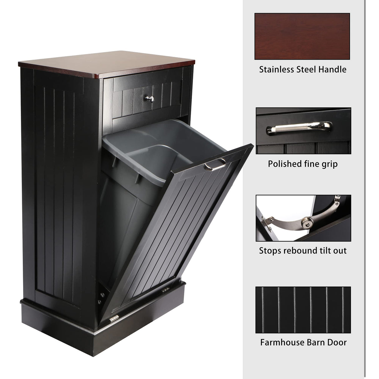 TOLEAD Tilt Out Trash Cabinet Free Standing 10 Gallon Recycling Trash Can Cabinet for Farmhouse Kitchen,Living Room, Dining Room, Black TOLEAD