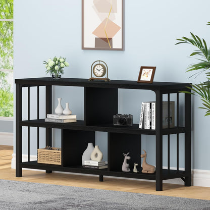 IBF Industrial Modern 5-Cube Storage Organizer Bookshelf in Black Oak, 47 Inch - WoodArtSupply