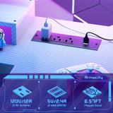 Gaming Computer Desk with Power Outlets, Gaming Desk with Hutch and LED Lights, Reversible PC Gaming Desk with Pegboard, Carbon Fiber White, 47" armocity