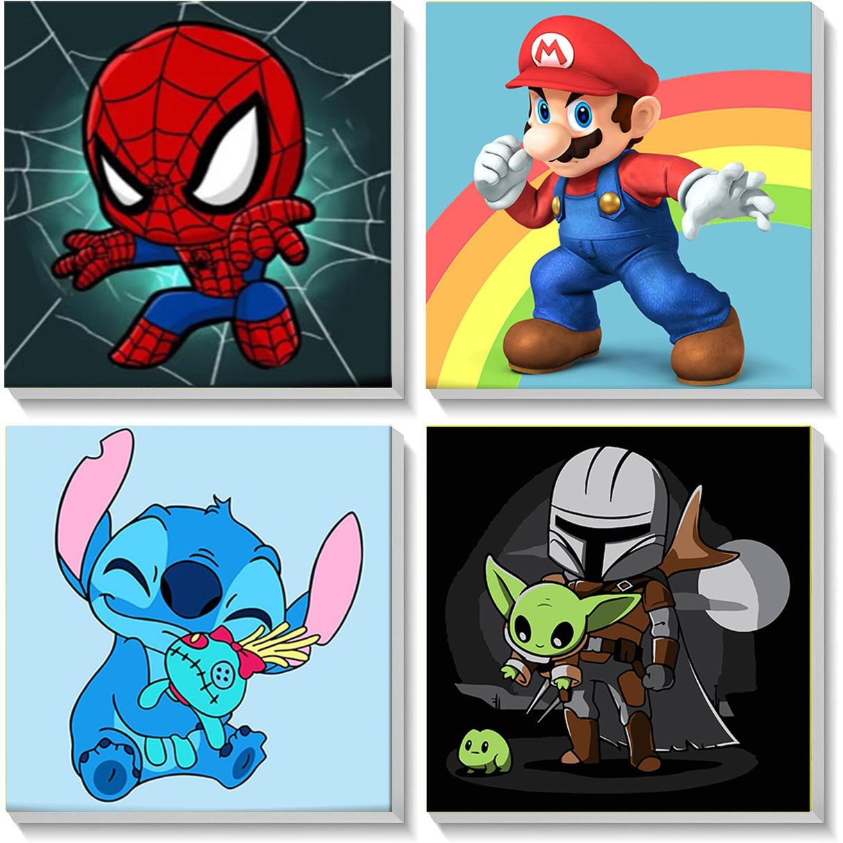 KOJEFCV 4 Pack Cartoon Paint by Number for Kids with Wooden Frame-Paint by Numbers for Kids Ages 4-8-12, DIY Paints with Numbers Easy Acrylic Oil Painting Kits for Home Wall Decor (8X8inch) KOJEFCV