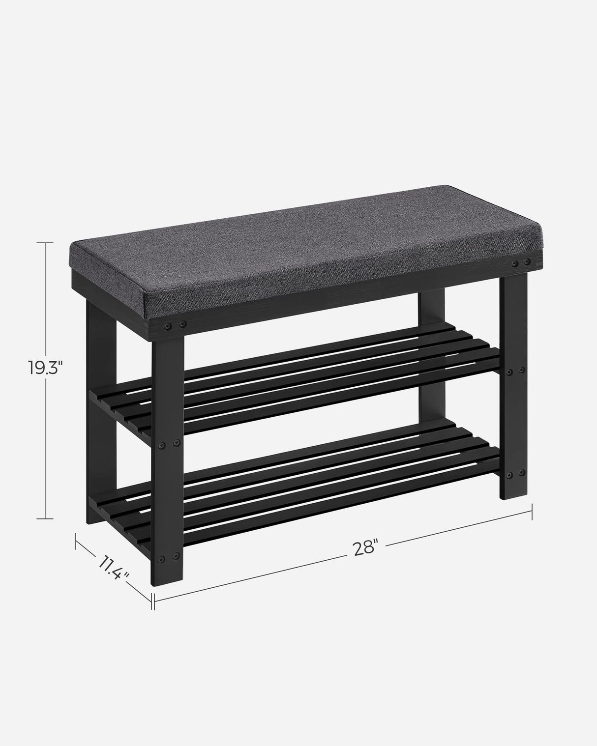SONGMICS Bamboo Shoe Bench, 3-Tier Shoe Rack, Stable Shoe Organizer for Entryway, Living Room, Bench Seat Holds Up to 330 lb, 11.4 x 28 x 19.3 Inches, Black and Gray ULBS604B01 SONGMICS