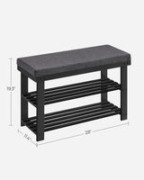 SONGMICS Bamboo Shoe Bench, 3-Tier Shoe Rack, Stable Shoe Organizer for Entryway, Living Room, Bench Seat Holds Up to 330 lb, 11.4 x 28 x 19.3 Inches, Black and Gray ULBS604B01 SONGMICS