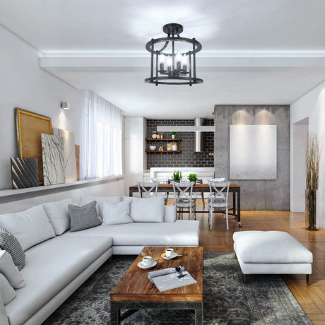 Farmhouse Semi Flush Mount Ceiling Light Fixture, 4-Light Industrial Ceiling Light w/ E12 Base Metal Rustic Vintage Chandelier Lighting for Kitchen Dining Room Hallway Entryway Foyer (Matte Black) Bosceos