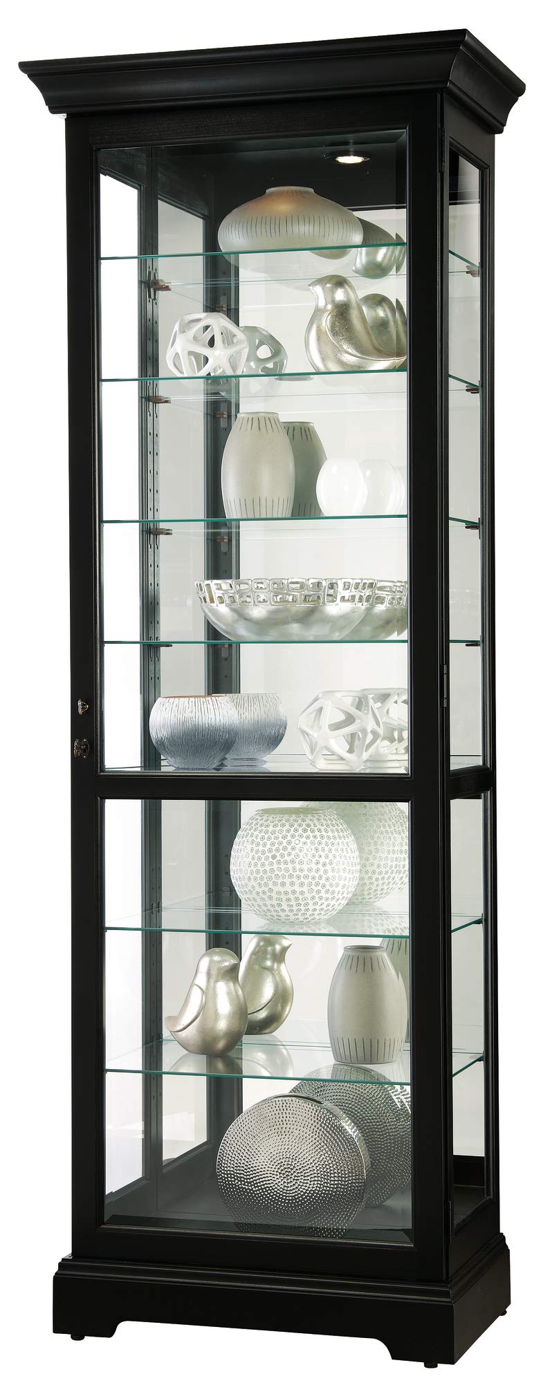 Howard Miller Chesterbrook III Curio Cabinet 680-660 – Black Satin Finish Home Decor, Seven Glass Shelves, Eight Level Display Case, Locking Door, No Reach Light Howard Miller