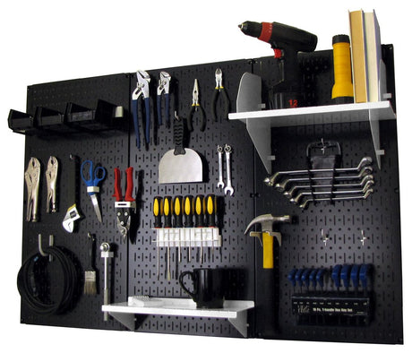 Wall Control Pegboard Organizer 4 ft. Metal Pegboard Standard Tool Storage Kit with Black Toolboard and White Accessories Wall Control
