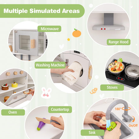 HONEY JOY Corner Kids Kitchen Playset, Ultimate Wooden Play Kitchen for Toddlers, Washing Machine, Ice Maker, Sink, Microwave, Little Chef Pretend Play Toy Kitchen Set, Gift for Boys Girls, White HONEY JOY