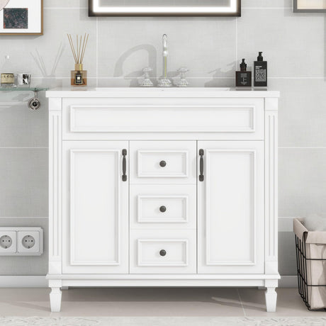 Merax 36” Bathroom Vanity with Sink, Freestanding Single Bathroom Sink Vanity Cabinet Set with 36” Countertop & Integrated Sink, 2 Doors & 2 Drawers (Sink Cabinet Only, White) Merax