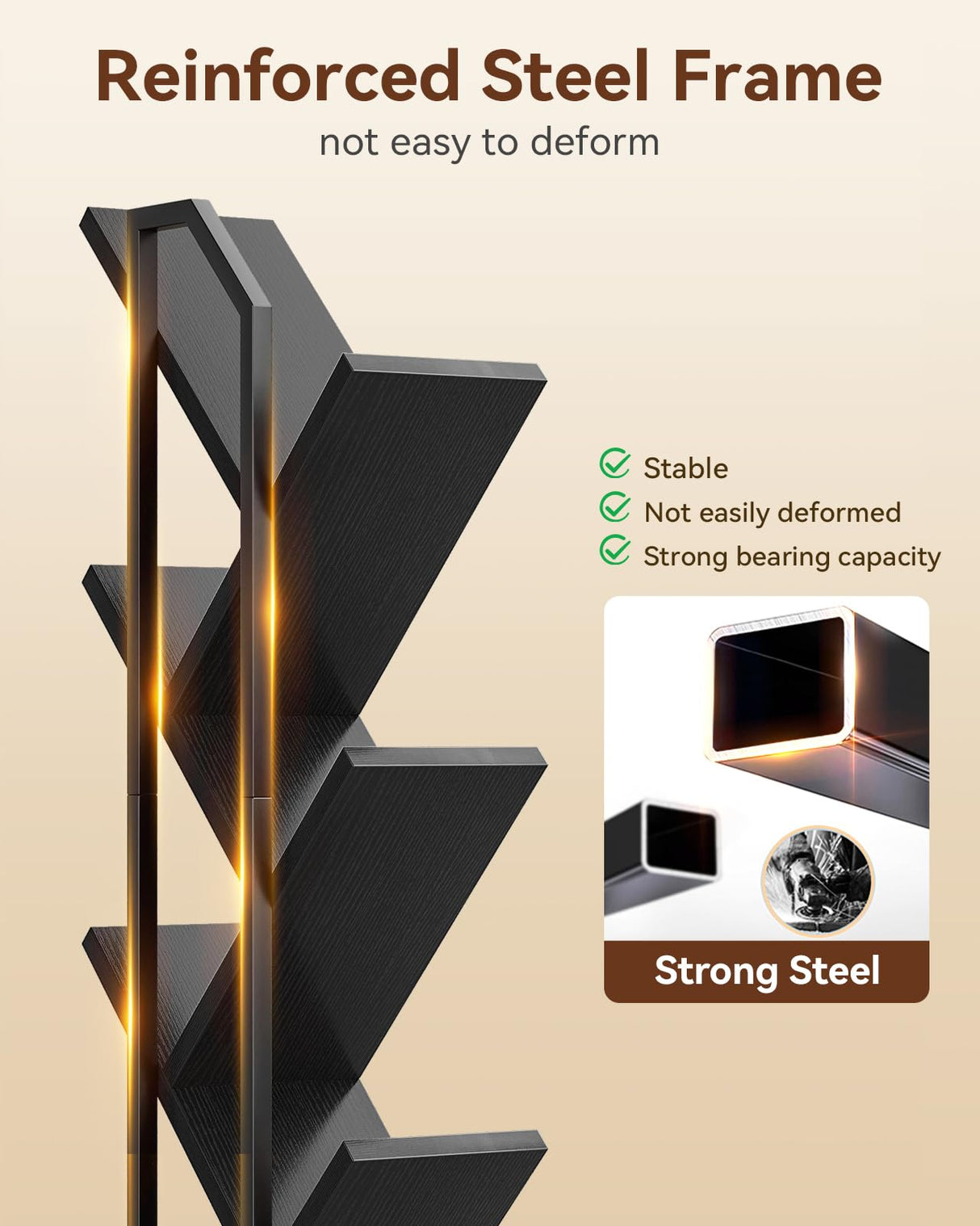 Casaottima Black Tree Bookshelf with LED Light Strip — 6-Tier Small Floor Standing Bookcase, Narrow Steel & Wood Book Organizer Shelf with Cabinet, Home Decor for Living Room/Bedroom/Home Office Casaottima