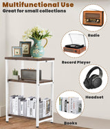 Tuohours Record Player Stand, 3 Tier End Side Table with Vinyl Record Storage Basket, Turntable Table up to 100 Albums Record Shelf Display Holder Cabinet for Living Room, Bedroom, Office Tuohours