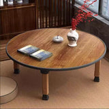 BUSVORES Japanese Foldable Coffee Table, Portable Low Tea Table Wooden Folding Dining Study Breakfast Serving Table Collapsable Small Desk Tatami Sitting On The Floor Table (23.6 * 11.8in, Round) BUSVORES