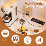 JDPAG LED Kitchen Pantry Cabinet with Outlets, Farmhouse Storage Cabinet with Drawers & Adjustable Shelves, Cupboard with Pegboard and Hooks for Dining Room (White), Large JDPAG