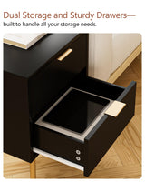 Masupu Nightstand,Mid-Century Modern Bedside Table with 2 Storage Drawer,Small Gold Frame Side End Table for Bedroom,Living Room, Black Masupu