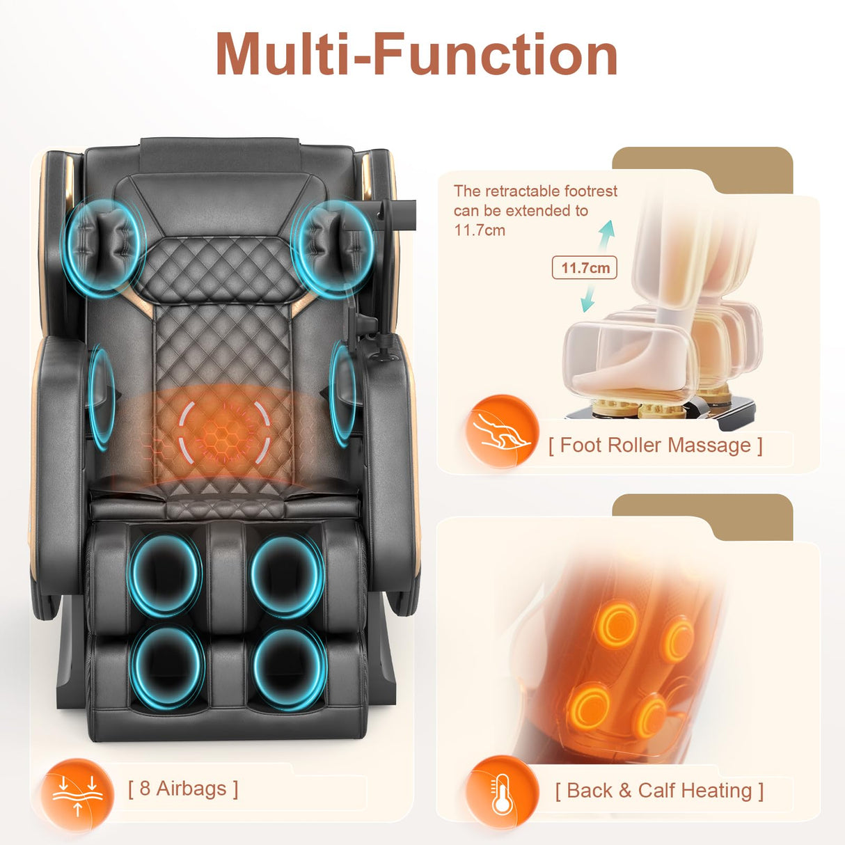 NAGLIFOR Massage Chair Full Body, Zero Gravity Massage Chair with Heating, 8 Airbags, 14 Fixed Rollers, Foot Massage, Bluetooth Speaker, Touch Remote Control, Nightlights for Family and Friends NAGLIFOR
