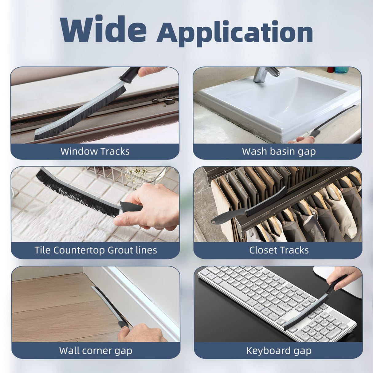 FOOGWEE Hard Bristle Crevice Cleaning Brush - Cleaning Tools for Household Use, Multifunctional Gap Cleaning Supplies for Kitchen, Bathroom, Toilet, Window, Vehicle, Faucets, Grout, Home (Black) FOOGWEE