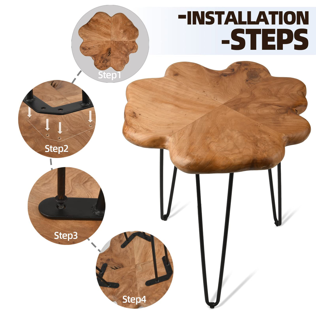 HOEGMST 19.5 Inch Live Edge Side Table, Wood Freeform Small End Table with Waterproof, Rustic Accent Table Unique for Living Room, Bedroom, Home HOEGMST