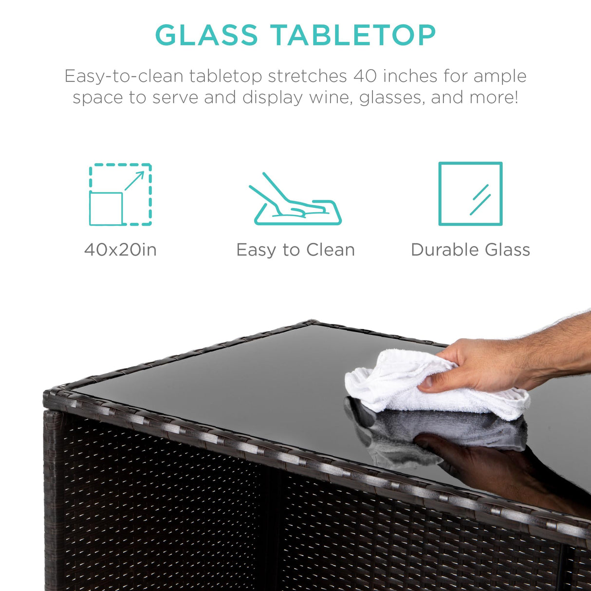 Best Choice Products 3-Piece All-Weather Wicker Bar Table Set for Indoor Outdoor, Kitchen, Patio, Backyard w/ 2 Stools, Glass Tabletop, Storage Shelves - Brown Best Choice Products