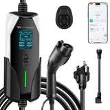 GUWIEYG Portable Level 1&2 EV Charger, 16A 100-240V 25FT J1772 Charger, Portable Electric Vehicle Charging with NEMA 6-20 Plug and NEMA 5-15 Adapter, Adjustable Current, Delay Timer, App Control GUWIEYG