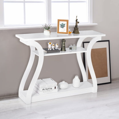 ZenStyle Wood Console Table with Curved Legs and Shelf, 3 Tier Modern Accent Sofa Table for Entryway, Living Room, Hallway, 47 in Wide, Easy Assembly (White)