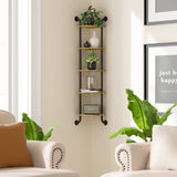 Tinpin Corner Shelf Wall Mount 5-Tier, Wall Decor for Home Living Room Bedroom, Wall Corner Shelves Bookshelf, Rustic Industrial Pipe Shelves, Brown Tinpin