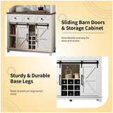 LUXOAK 72" Coffee Bar Wine Cabinet with Sliding Barn Door & LED Lights, Sideboard Buffet Cabinet with Wine Bottle Rack, 3 Drawers, Storage Cabinet for Kitchen, Dining Room, White LUXOAK