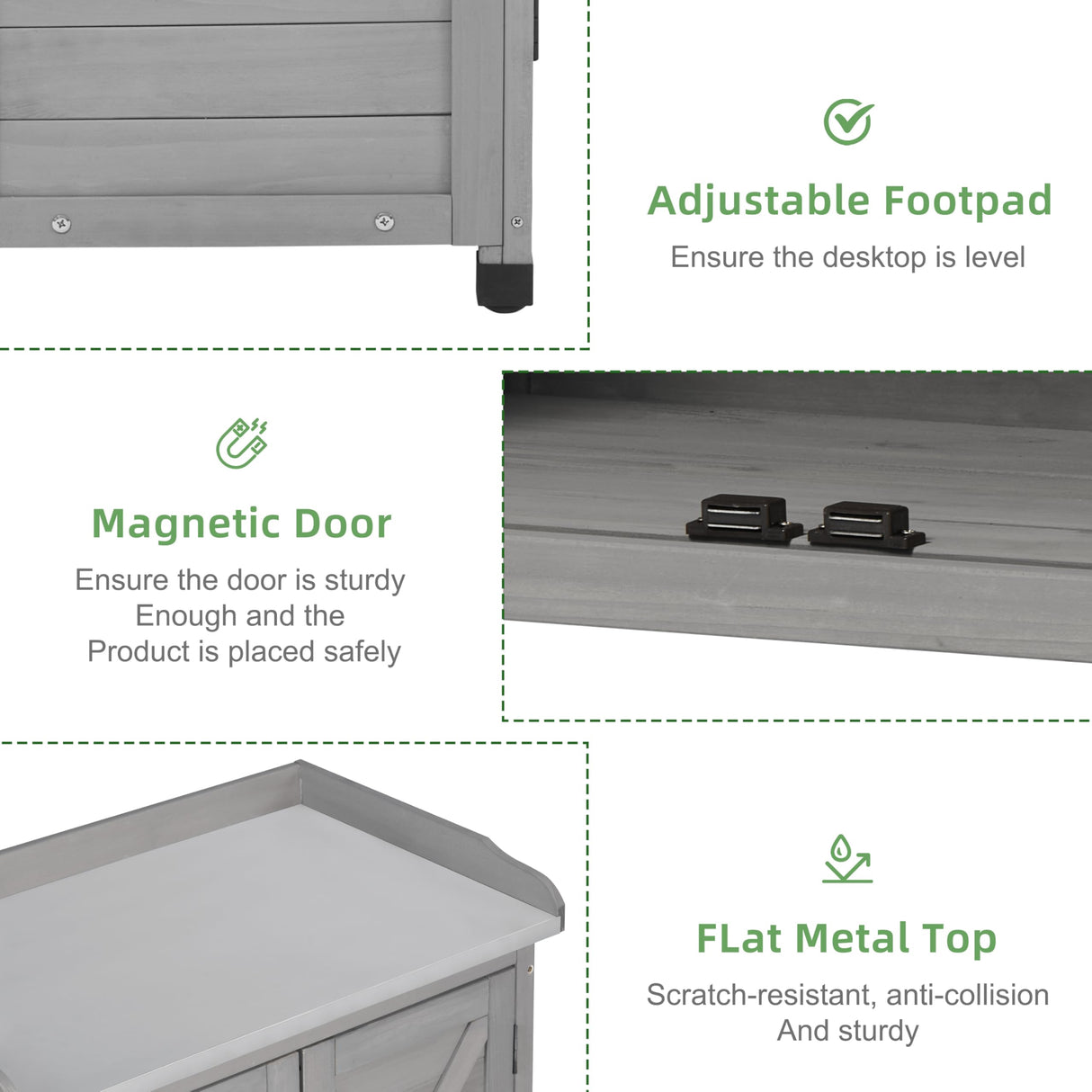Potting Bench with Storage Cabinet and Metal Table Top for Outdoor Patio, Garden Furniture Wood Workstation (Classsic Grey, 31.5x17x39) Mederla