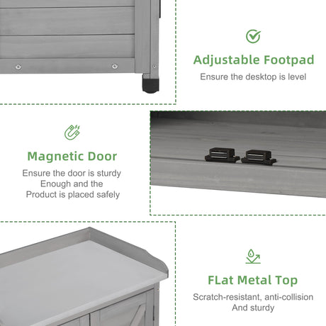 Potting Bench with Storage Cabinet and Metal Table Top for Outdoor Patio, Garden Furniture Wood Workstation (Classsic Grey, 31.5x17x39) Mederla