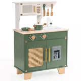 ROBUD Kids Kitchen Playset, Vintage Wooden Play Kitchen with Ice Dispenser, Pretend Toddlers Kitchen Toy with Accessories, Baby Gift for Ages 3 4 5 6 7 8 ROBUD