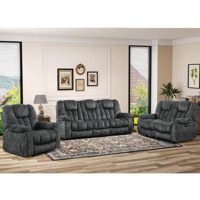 EBELLO 3 Pieces Recliner Sofa Furniture Set, Manual Recliner with Massage and Heat, Loveseat and Bonded 3 Seat Reclining Couch Set for Living Room, Green Grey