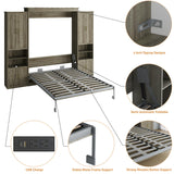 Rophefx Murphy Bed Queen with 2 Side Cabinet Storage Shelves, Queen Wall Bed Cabinet with USB Port, Wood Foldable Platform Bed Frame, Space Saving Beds, Modern Hidden Bed for Guest Room, Home, Grey Rophefx