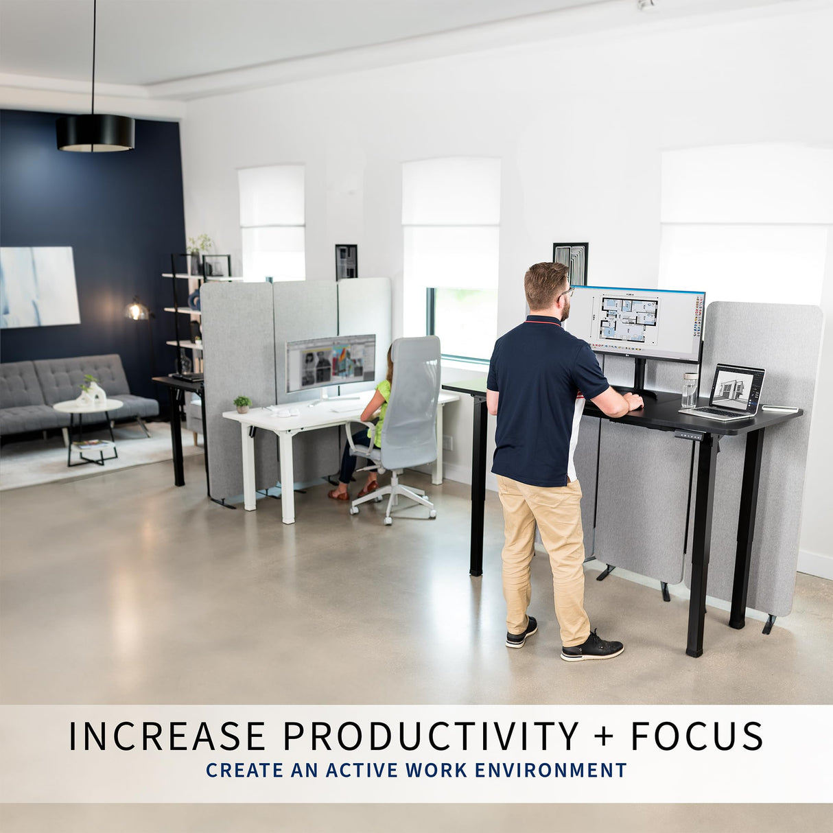 VIVO Electric Height Adjustable 71 x 30 inch Memory Stand Up Desk, Black Extra Deep Table Top, Black 4-Leg Dual Motor Frame, DESK-KIT-E4BB VIVO