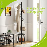 BMOSU Coat Rack freestanding Stand with Shelf Bamboo Wooden Coat Tree Easy Assembly 8 Hooks Standing Jackets Hanger Hallway Office Floor Coat Stand Black BMOSU