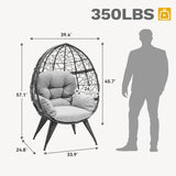 DWVO Oversized Egg Chair with Stand Rattan Outdoor Chairs, Large Lounger Chair with Cushion, Adjustable Leveling Feet, Egg Chair Indoor for Bedroom, Living Room, Outdoor Backyard, Patio, Garden, Grey DWVO